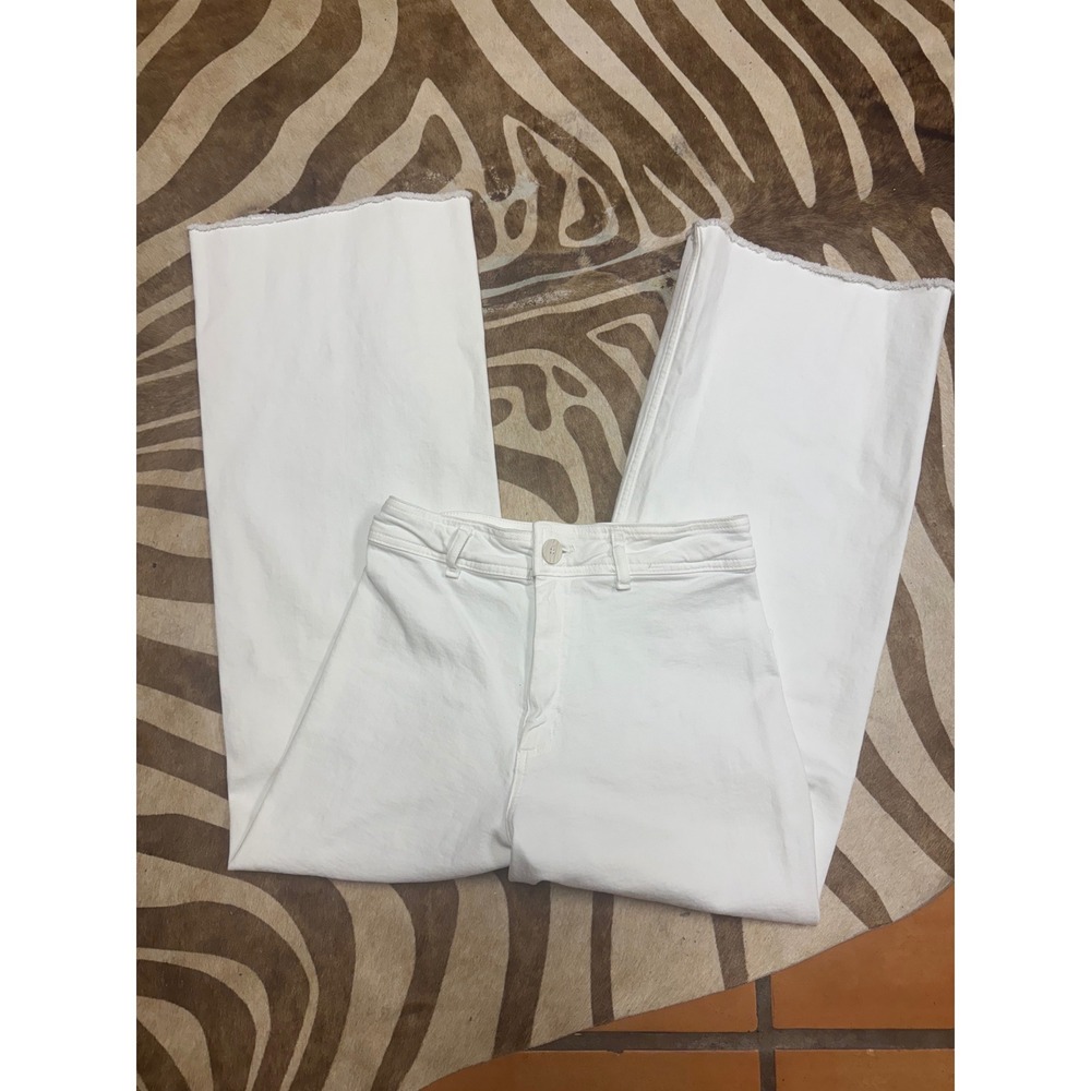 ZARA White Wide‎ Leg Cropped Raw Hem Jeans Women Size 28